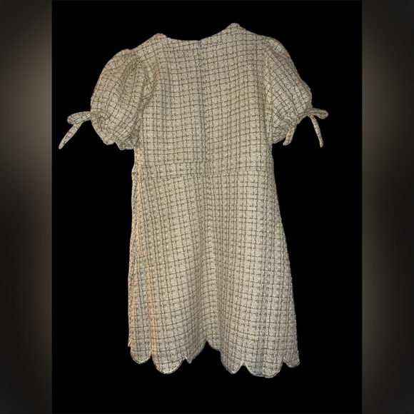 Girhoodcore Cream Tweed Pearl Gold Embellished Dress - L - Picture 5 of 11